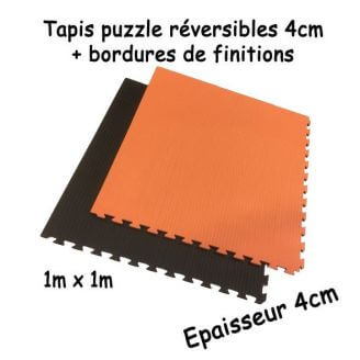 Tapis puzzle réversible 4cm noir orange