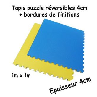 Tapis puzzle réversible 4cm bleu jaune