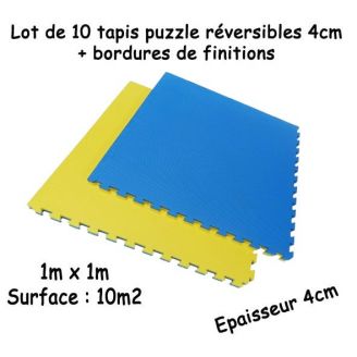 Lot de 10 tapis puzzle réversible 4cm bleu jaune