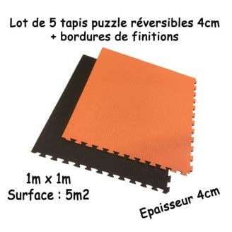Lot de 5 tapis puzzle réversible 4cm noir orange
