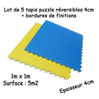 Lot de 5 tapis puzzle réversible 4cm bleu jaune
