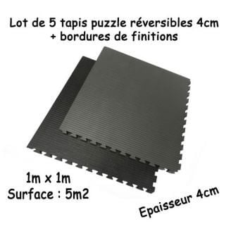 Lot de 5 tapis puzzle réversible 4cm noir gris