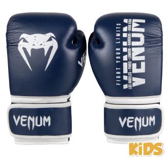 Gants de boxe enfant signature Venum bleu blanc