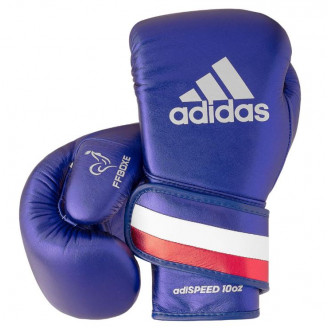 Gants de boxe cuir FFB Adidas bleu blanc rouge Speed501