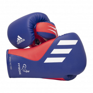 Gants de boxe compétition à lacets FFB Adidas TILT 350 bleu