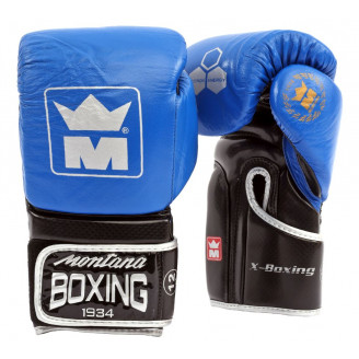 Gants de boxe X-boxing Montana cuir de buffle bleu