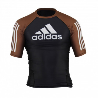 Rashguard Adidas IBJJF manches courtes noir/marron
