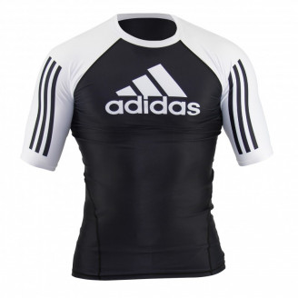 Rashguard Adidas IBJJF manches courtes noir/blanc