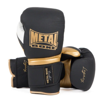 Gants de Sparring Metal Boxe Legacy Velcro – Noir Blanc Or