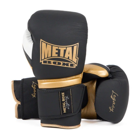 Gants de Sparring Metal Boxe Legacy Velcro – Noir Blanc Or