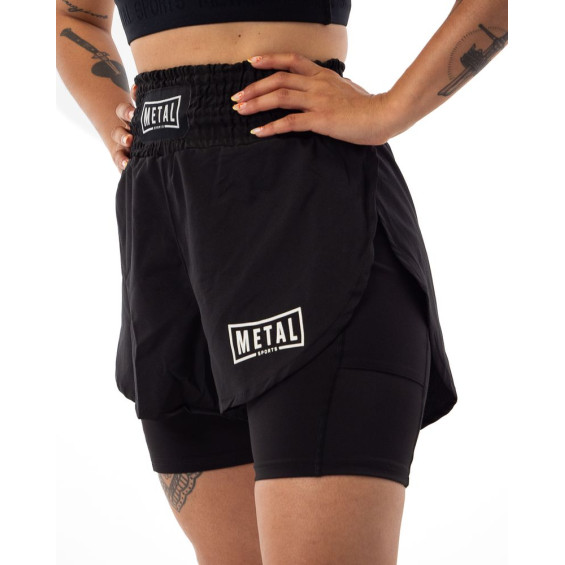 Short femme mma 2 en 1 Metal Boxe Noir