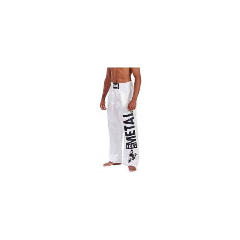 Pantalon De Boxe Française Metal Boxe - Noir Avec Bandes Blanches - Taille 170 Cm, Lycra, Homologué Compétition