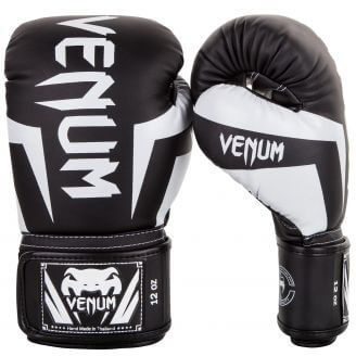 Gants de boxe Elite cuir skintex noir/blanc Venum